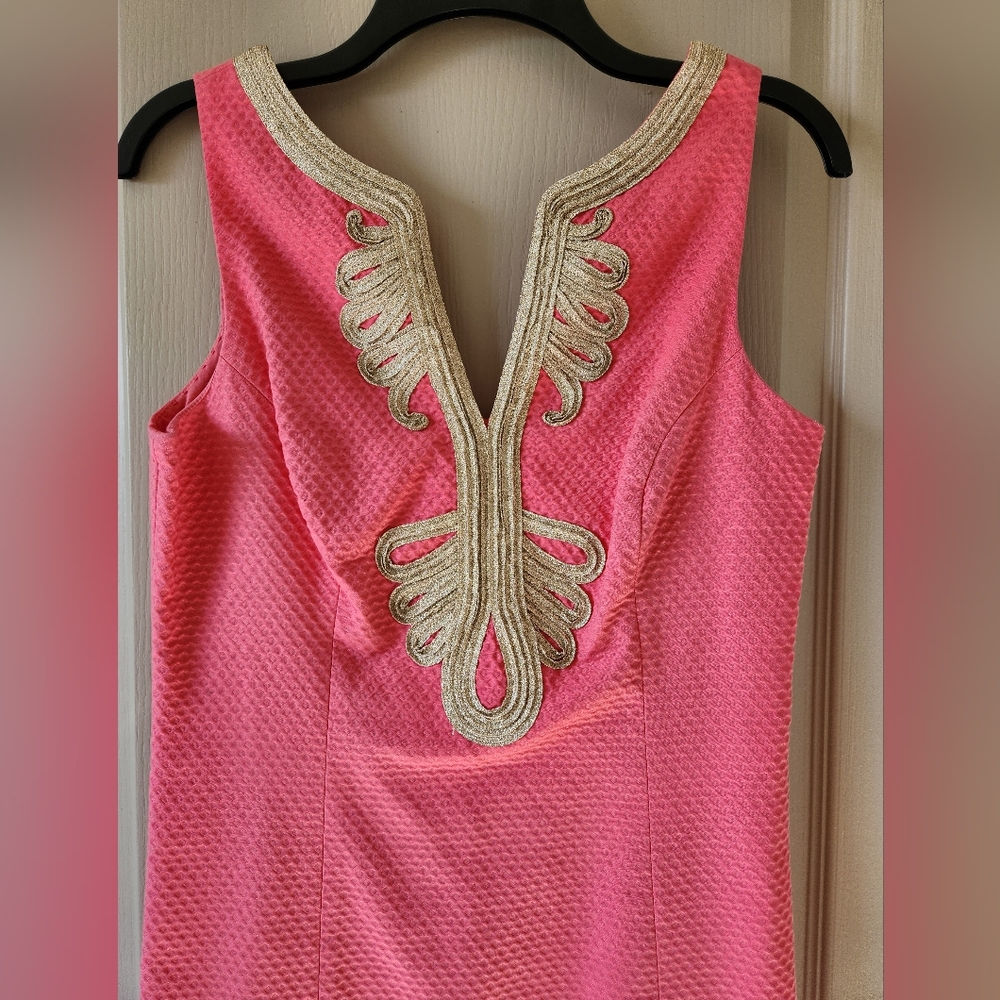 Lilly Pulitzer Pink Midi Dress with Gold Accents Beautiful for Easter - Picture 7 of 9